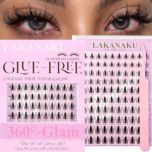 LAKANAKU selbstklebende Wimpern Fairy Lash Clusters Manga Lashes Press-on Lashes D Curl 100 pcs 8-16mm DIY Wimpernverlängerung Kit Natürliche Wimpern DIY zu Hause (Fairy 8-16mix)