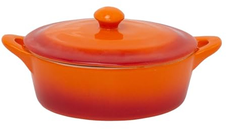 Small Orange Stoneware Casserole Dish with Lid, 600ml Orange Ombre Oval Oven Baking Dish with Double Handles