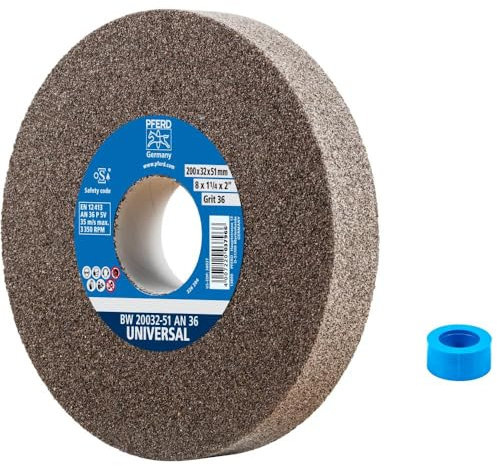 PFERD Schleifbockscheibe UNIVERSAL, 200x32x51mm, A36, 39009713 – Harte Schleifscheibe für universelle Schleifaufgaben, mit Reduzierhülse (32mm)