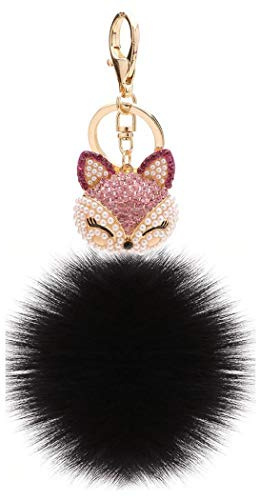 Schlüsselanhänger Süß Plüsch Ball Taschenanhänger Strass Fuchs Weich bommel Keychain Elegant Plüsch-Kugel Auto-Anhänger Pompom Glitzer Schlüsselring Handtaschenanhänger (# 2)