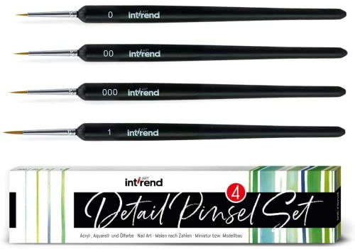 int!rend 4er Set Acryl Pinsel dünn und fein - Aquarell Pinsel sehr fein - dünne Künstlerpinsel für Modellbau - Miniatur Detail Brush Set - Malen nach Zahlen Zubehör