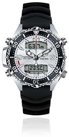 Chris Benz Depthmeter Digital 200M Taucheruhr mit Kautschukband, Haifischsilber