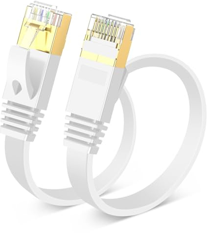 TBMax 10m Netzwerkkabel Flach Cat 7 Ethernet Kabel 10 Gbit/s - Gigabit Lan Kabel 10meter - RJ45 Patchkabel STP kompatibel mit PC, Router, TV, Switches, Modem, weiß