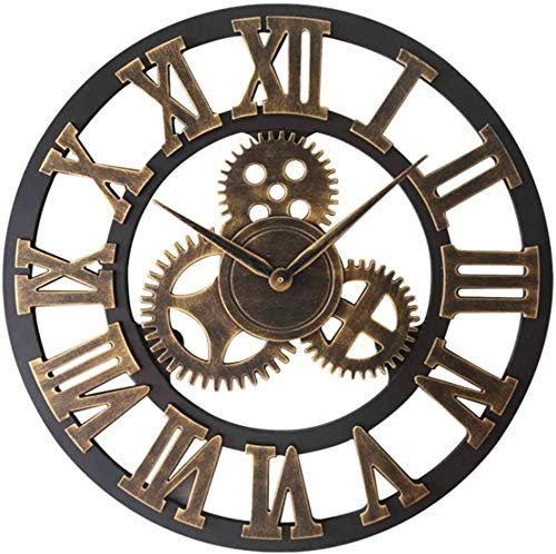 Taodyans Silent Wall Clock Vintage Roman Numerals 40cm Non Ticking Wood Skeleton Decorative Clock Living Room Kitchen Cafe Hotel Office Home Decor Gift (Gear)
