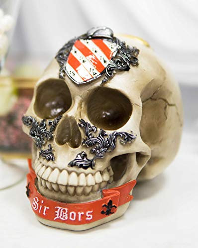 Ebros Gift Matter of Britain King Arthur and The Knights of The Round Table Gothic Skull Statue Medieval Arthurian Legends Skulls Macabre Figure (Sir Bors Skull)
