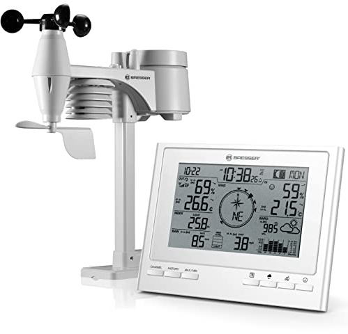 BRESSER ClimateScout Wireless Weather Station, 7-in-1 Air Center with Outdoor Sensor, White with Professional Outdoor Sensor