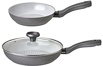 Prestige Earth Pan Ceramic Non-Stick Set - 28cm and 20cm Pans, Lids Included, Non-Toxic, Induction Ready, Dishwasher Safe, Made in Italy, Gray
