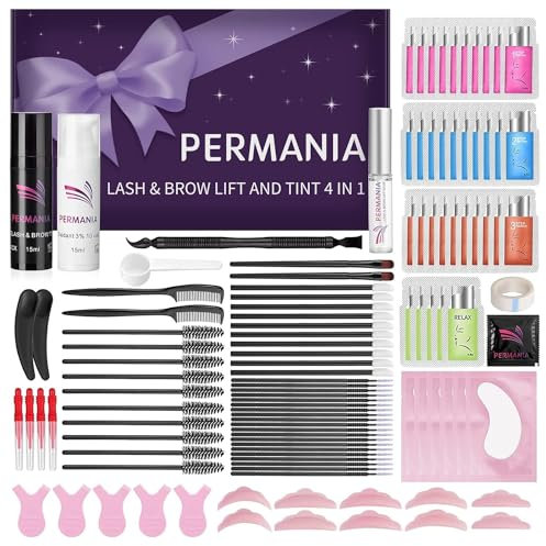 PERMANIA Wimpernlifting Set mit Farbe Schwarz, Augenbrauen Lifting Set und Augenbrauen Färben, Komplettes Zubehör mit 4-in-1-Wirkung zum Wimpernlifting, Wimpernfärben und Brauenfärben