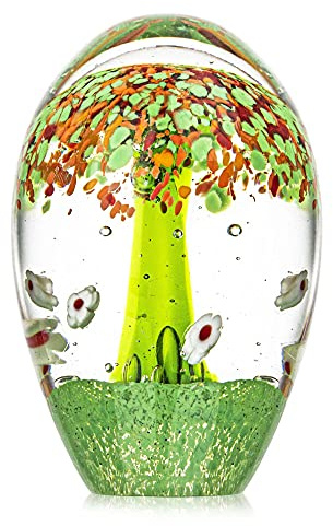 QFkris 4.3 Hand Blown Glass Tree of Life Paperweight Art Glass Figurines Collectibles Desk Ornament Table Decor for Women