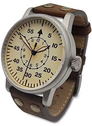 WTI WORLD TIME INTERNATIONAL Reloj Militar para Hombre - Reloj Vintage de la Luftwaffe Edición Limitada - Maquinaria Suiza, Caja de Acero y Correa de Cuero