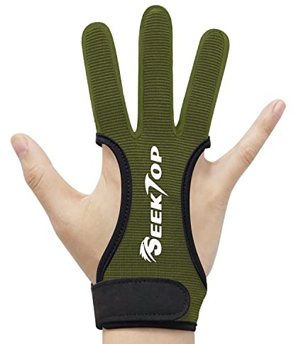 Seektop Traditioneller Bogenschießen Schießhandschuh, 3 Finger-Schutz Handschuhe für Kinder-Jugend-Erwachsen-Anfänger schießen