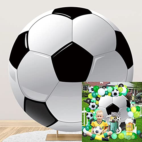 DORCEV Diameter 6.5ft Soccer Photo Round Backdrop Cover Black White Sports Football for Kis Boy Man Birthday Party Circle Photography Background Newborn Gender Reveal Party Sports Theme Backdrop