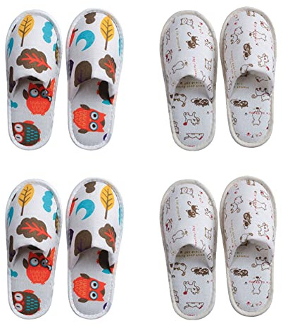 Teceyfeet Lot de 4 paires de Chaussons en Coton Éponge Lavables pour Hôtel, Spa, Maison, Voyage - Unisexe - Idéal pour Invités