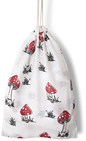hutch&putch 2X Pucktuch Bio Baumwolle 60x60cm im Beutel - Spucktuch Baby - Mulltuch 100% Baumwolle - Musselin Wickeltuch - Kuscheltuch saugstark, extra weich mit Fliegenpilz-Motiv
