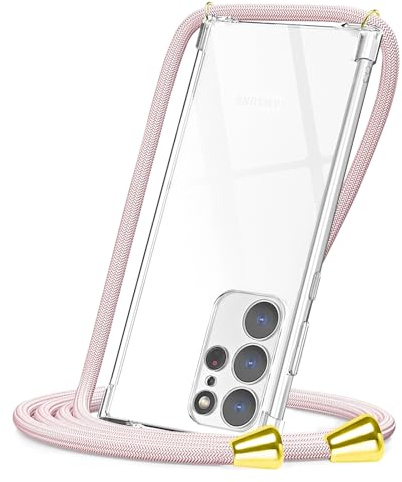 CAROKI Clear Crossbody Phone Case Compatible with Samsung Galaxy S23 Ultra with Adjustable Neck Strap, Slim Protective Cover & Durable Lanyard Holder for Samsung S23 Ultra (Rose Gold)