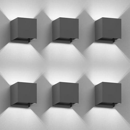 ledscom.de 6x Wandleuchte CUBEL für außen, anthrazit, IP65, Up & Downlight, quadratisch + LED Lampe 596lm, weiß