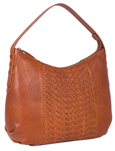 Benthill Schultertasche Damen Echt Leder | Henkeltasche aus hochwertigem Rindsleder | Kleine Vintage Hobo Bag Beutel mit geflochtenem Muster, Farbe:Braun