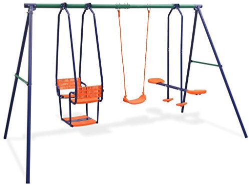 Keketa Schaukelset mit 5 Sitzen Gartenschaukel Schaukelgestell Schaukelgerüst Kinderschaukel Schaukelgestell 3-10 Jahre Spielplatz für Kinderschaukel Orange