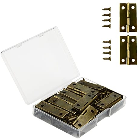 VIPMOON 29 x 17 mm Mini Charniere Modelisme, 30 Pièces Charnière Plate Rétro en Bronze Antique, Durable et Robuste Petite Charniere Inox pour Boîte à Bijoux Cabinet DIY Accessoires avec 150 Vis