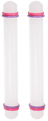 sourcing map 2pcs Fondant Rolling Pin 9 Inch x 0.98 Inch Adjustable Guide Rings Non-Stick PP Plastic Fondant Roller Dough Roller Kitchen Decorating Tools for Cookie Pastry Pizza Clay