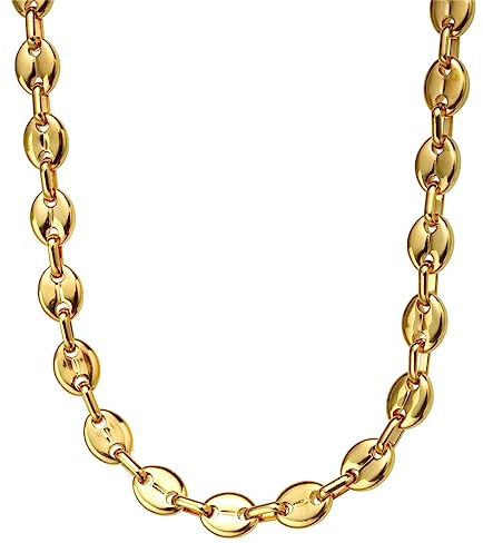OAKKY Kaffeebohnen Kette Halskette für Männer Frauen Edelstahl Gedrehtes Seil Chunky Stacke Link Karabiner Verschluss Bohne Charme