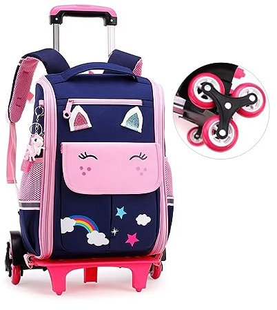 SYDARSYN Trolley Schulrucksack Mädchen, Rucksack mit Rollen für Mädchen, Trolley Schulranzen Rucksacktrolley für Grundschule Mittelschule Reisen (Blau)