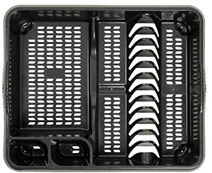 JMS we create smile - Large Size Plastic Dish Drainer With Hold Upto 12 Plates & Two Cutlery Drainers - Kitchen Cutlery Tray Stand (Black)