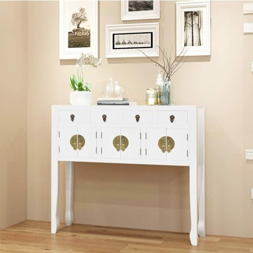 Camerina Sideboard im chinesischen Stil Massivholz Weiß Wohnzimmerschrank Vorratsschrank Sideboard Wohnzimmer Sideboard Flur