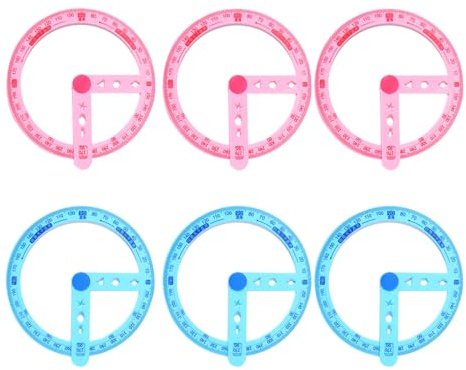 MAGICLULU Set di 6 Goniometri Cerchio 360 Gradi in Plastica, Strumento Pratico e Facile da Leggere per Studenti e Insegnanti, per Casa e Ufficio