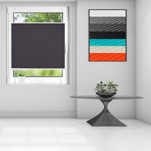 Plissee Ohne Bohren Plissees Klemmfix 40 x 130 cm Einfache Montage, Pflegeleicht Jalousie Easyfix Faltrollo Inkl. Aller Montage-Teile für Wohnzimmer, Dunkelgrau