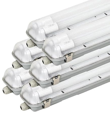 Kit de regleta LED IP65 + 2 tubos de neón LED 120 cm T8 18 W – Pack de 6 / blanco frío 6000 K – 8000 K