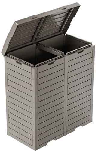 MAIUSCOLI Outdoor Trash Can with Lid, Outdoor Trash Bin & Pull-Out Liquid Drawer, Dual Lid Closure Design, Waterproof Resin Garbage Can Container for Patio, Backyard, Deck (Grey, 76 Gallon)
