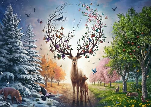 Ravensburger Puzzle 12001088 - Der magische Hirsch und die Vier Jahreszeiten - 1000 Teile Puzzle für Erwachsene ab 14 Jahren