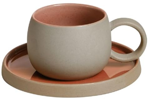 MAGICVOGEL Retro Kaffeetasse mit Untertasse aus Steingut Espressotasse 250ml dickwandige Teetasse matt Stil Keramiktasse Set für Kaffee Tee Kakao Espresso Cappuccino (Braun)