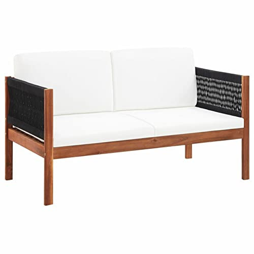 Gecheer Garten Sofa Ecksofa Mittelsofa Gartensofa Rattansofa Gartenlounge Wohnzimmersofa Loungesofa Sitzgruppe Gartenmöbel Sofa 2-Sitzer Massivholz Akazie