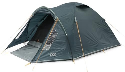 Vango Tay Tent with Porch and Darkened Bedroom, Compact, Lightweight, Dome, Easy to Pitch, Backpacking, Festivals, Wild Camping, Hiking, 3000mm HH (Deep Blue, 300 (3 Person))