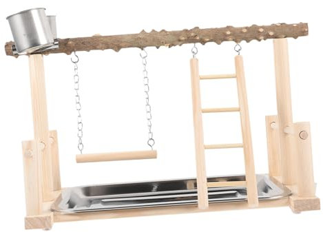 Yardwe Holz Vogelspielplatz Für Papageien Interaktive Standvorrichtung Mit Doppelten Futterbechern Und Kletterleiter Geeignet Für Wellensittiche Und Nymphensittiche