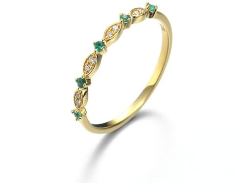 Stfery Damen Schmuck Gold 585 Ring für Damen Rund Smaragd Ring Damen Nickelfrei