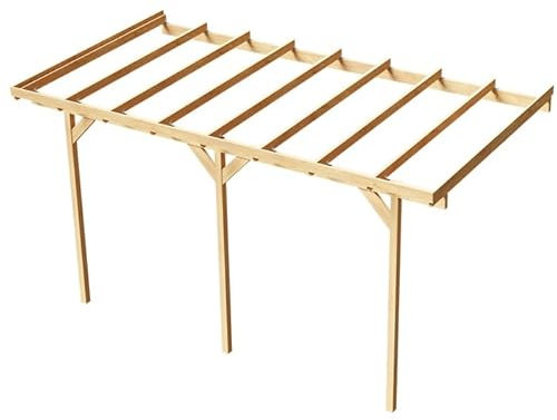 Wood & Play Wandgaragenüberdachung aus Holz - Robust - Hochwertige Verarbeitung - Selbstmontage - 300 x 604 cm - Polycarbonat Trapezblech - 3m - Braun