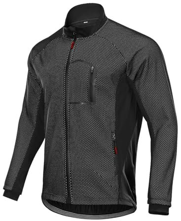 CLMETHE Warme Winter-Fahrradjacke aus Fleece für Herren, zum Reiten, Radfahren, Regen, durchgehender Reißverschluss, wasserdicht, winddicht, Trikots, Outdoor-Fahrradmäntel mit Tasche,Black-3XL