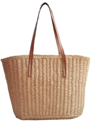 Generisch Korbtaschen Damen Strohtaschen Damen, Korbtasche Groß Stroh Handtasche Schultertasche Geflochten Korbtasche Basttasche für Outdoor Reise Einkauf