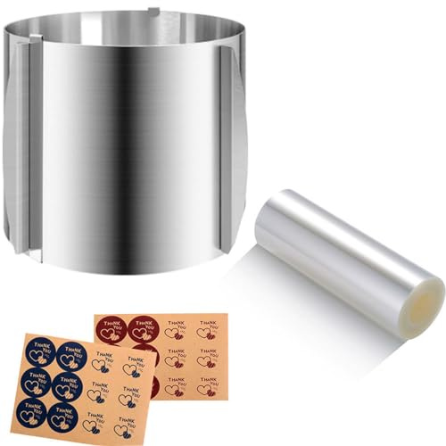 Cake Ring Extra High 15cm Acetate Cake Collar Set - Adjustable 6 to12Inch Stainless Steel Round Cake Mousse Molds Baking Ring with 6.3inchx394inch Clear Acetate Sheets Cake Roll for Pastry, Cake Decor