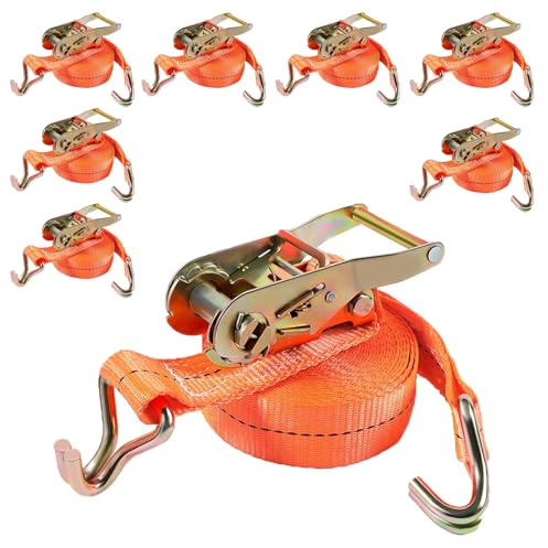 Putentfun 8 Stück Spanngurt mit Ratsche,1000KG Ratschengurte Zurrgurte,4m lang,25 mm breit mit Ratsche und J-Haken,Spannriemen Befestigungsriemen,Geeignet für Feste Ladung Orange