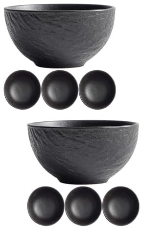 KUKUUU 8 Pcs Ceramic Bowl Rice Bowls Soup Bowls Porcelain Dinner Bowl(Black)