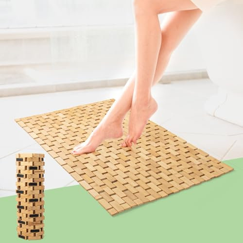 Art3d Bambus-Duschmatte für Badezimmer, Sauna, Stufe, Spa, Outdoor, Bambus-Teppich, Bodenmatte, Zubehör, 68,6 x 40,6 cm, natürliche Farbe