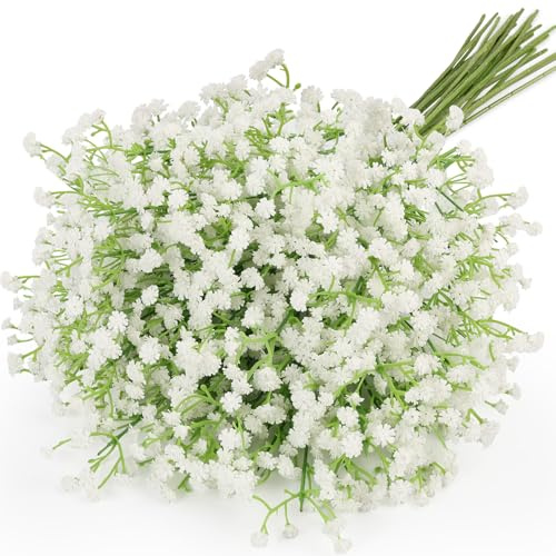 N&T NIETING Schleierkraut Künstliche Blumen, 15 Stück Schleierkraut Pflanzen Gypsophila Blumen für Hochzeit Brautsträuße Zuhause Basteln und Dekoration(Weiß)
