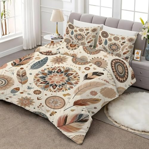 Bettdecke 200x220 Ohne Bezug Nutzbar, Blütenfederblatt Bettdecken Waschbar Ganzjahresdecke Retro Stil 4 Jahreszeiten Steppdecke, Bettzeug Microfaser mit 2 Kissenbezug für Sommer Winter Doppelbett