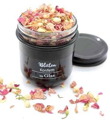 Blütenkonfetti im Glas - PINK Ivory – dekoratives Schraubglas mit pinken Rosenblüten & Jasminblüten, inkl. Duftöl, nachhaltige Geschenkidee, stilvolles Deko-Element für Zuhause & Wellness