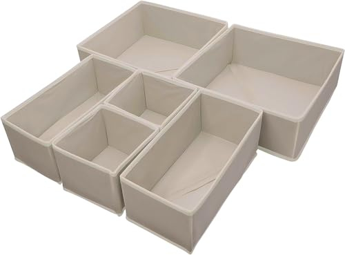 Foeska Organizadores de Cajones, Separadores Plegables, Organizador de Armario para Ropa Interior de Dormitorio, Organizador de Camisas, Calcetines y Ropa (6 psc beige)