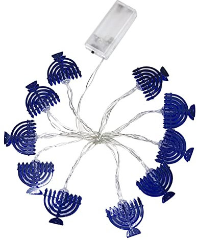 Guirlande lumineuse Hanoukka à 10 LED - Fonctionne avec piles - Lampe décorative pour chambre à coucher, enfants et filles (bleu, taille unique)